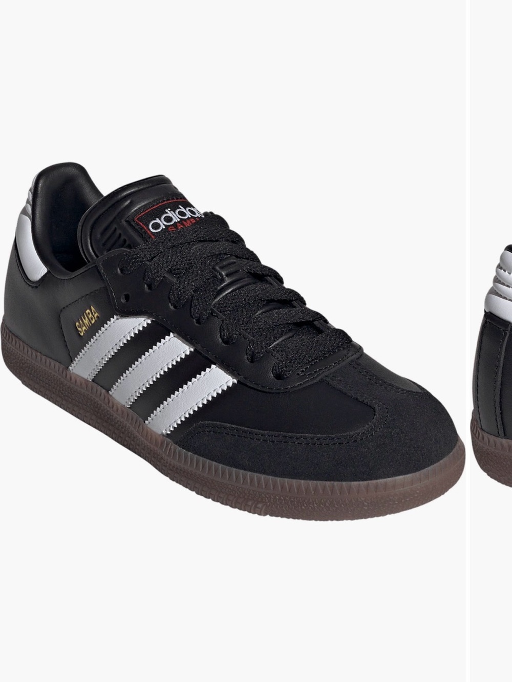 adidas big kid girls/ boys Samba sneaker Black with White Stripes - Picture 2 of 7